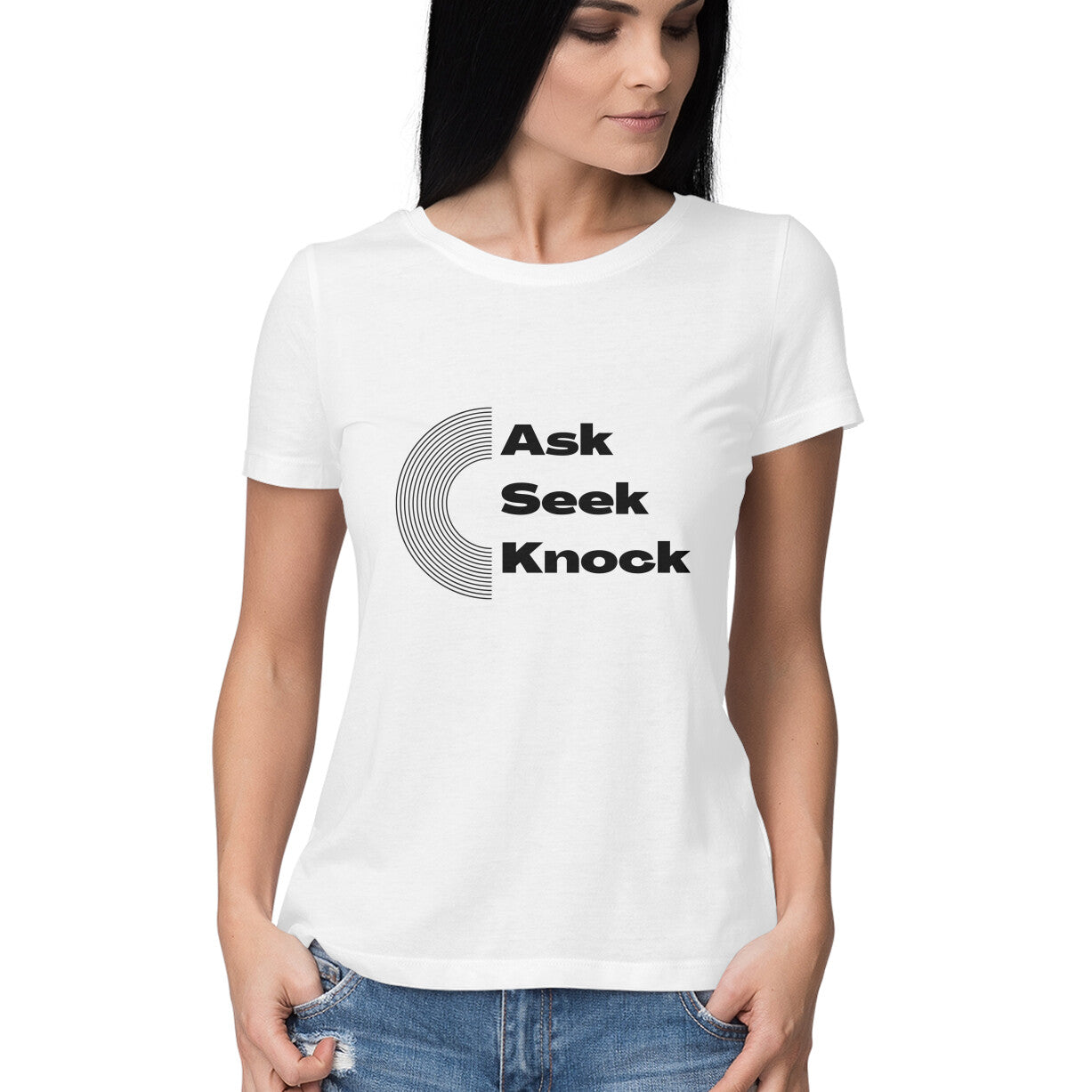 Ask, Seek, Knock women's tee