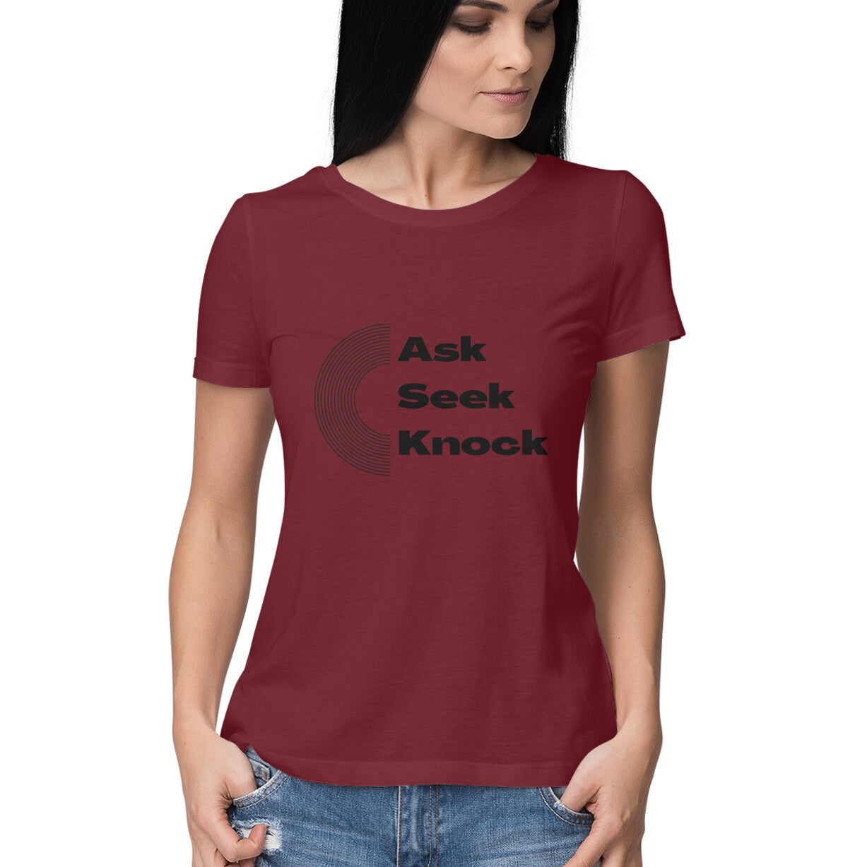 Ask, Seek, Knock women's tee