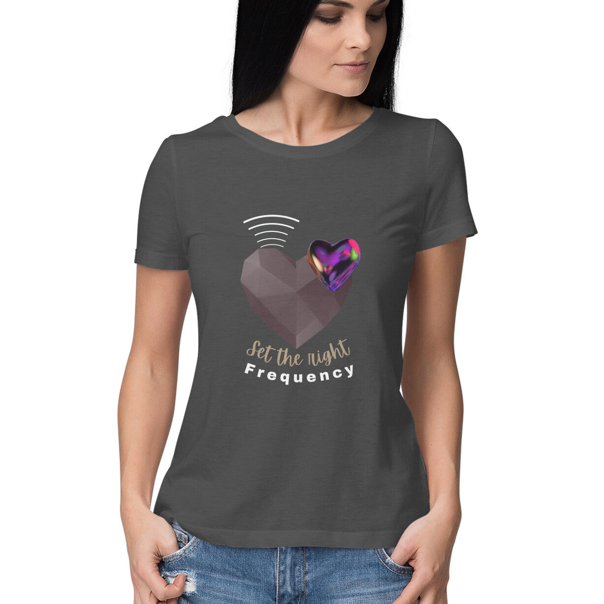 Set the right frequency-Women's tee in dark colors