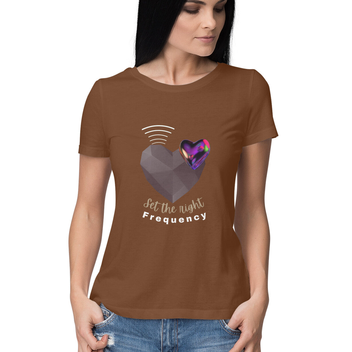Set the right frequency-Women's tee in dark colors
