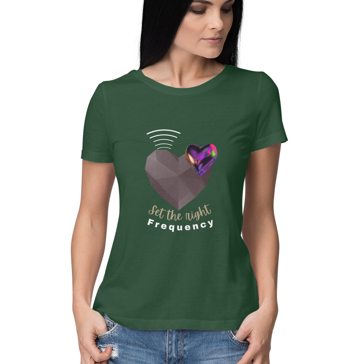 Set the right frequency-Women's tee in dark colors