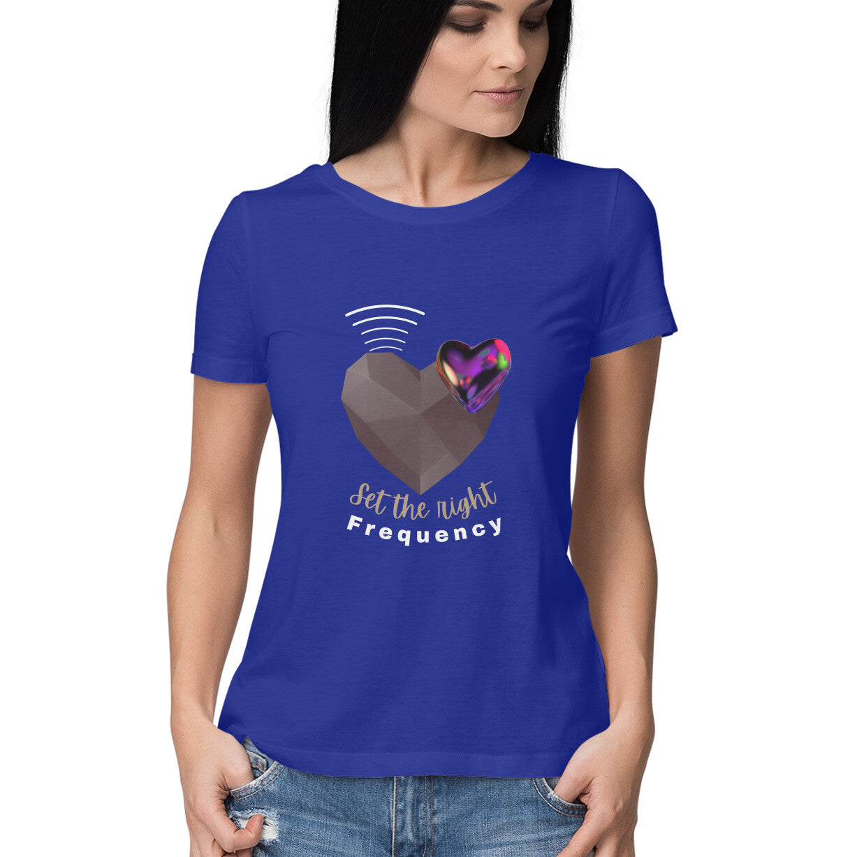 Set the right frequency-Women's tee in dark colors