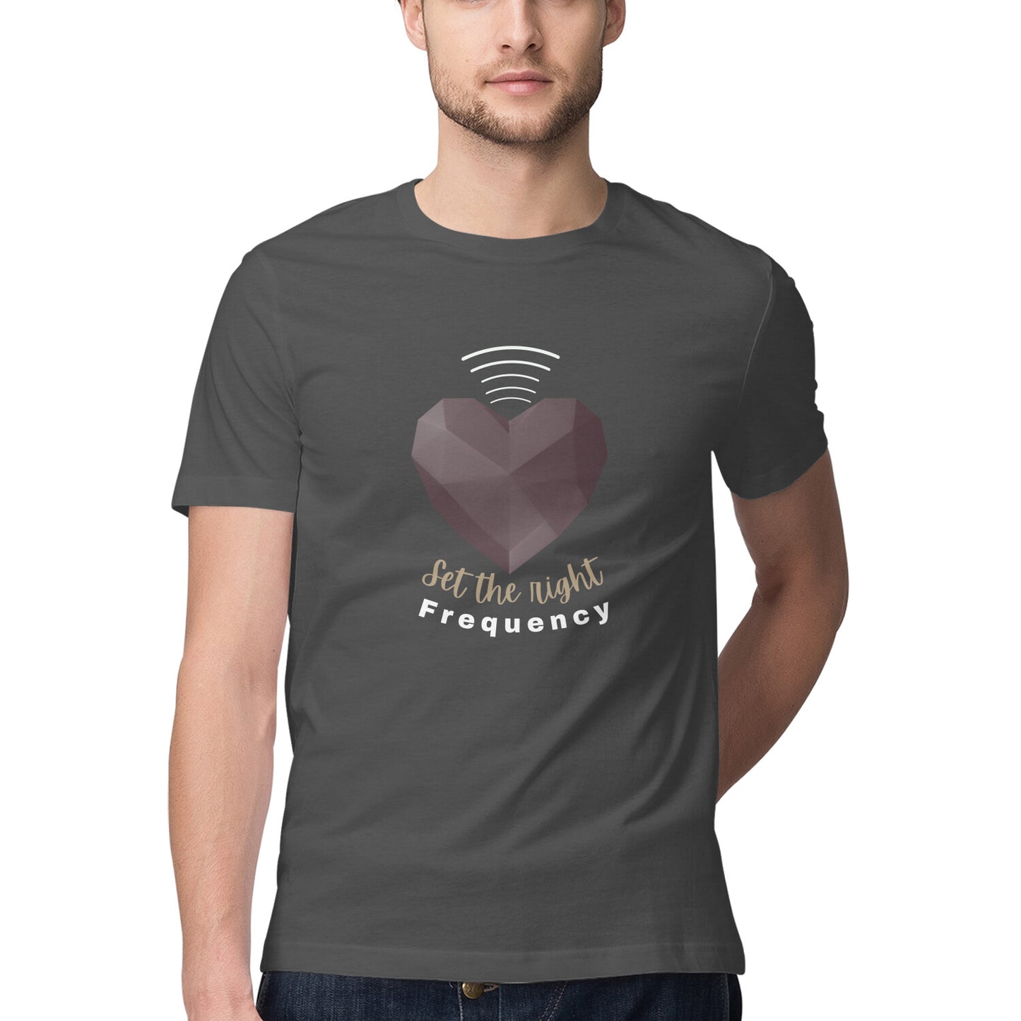 Set the right frequency Men's tee in dark colors
